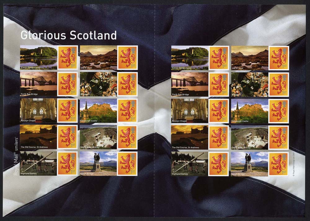 2007 GB - LS44 - "Glorious Scotland" Smiler Sheet (20) MNH